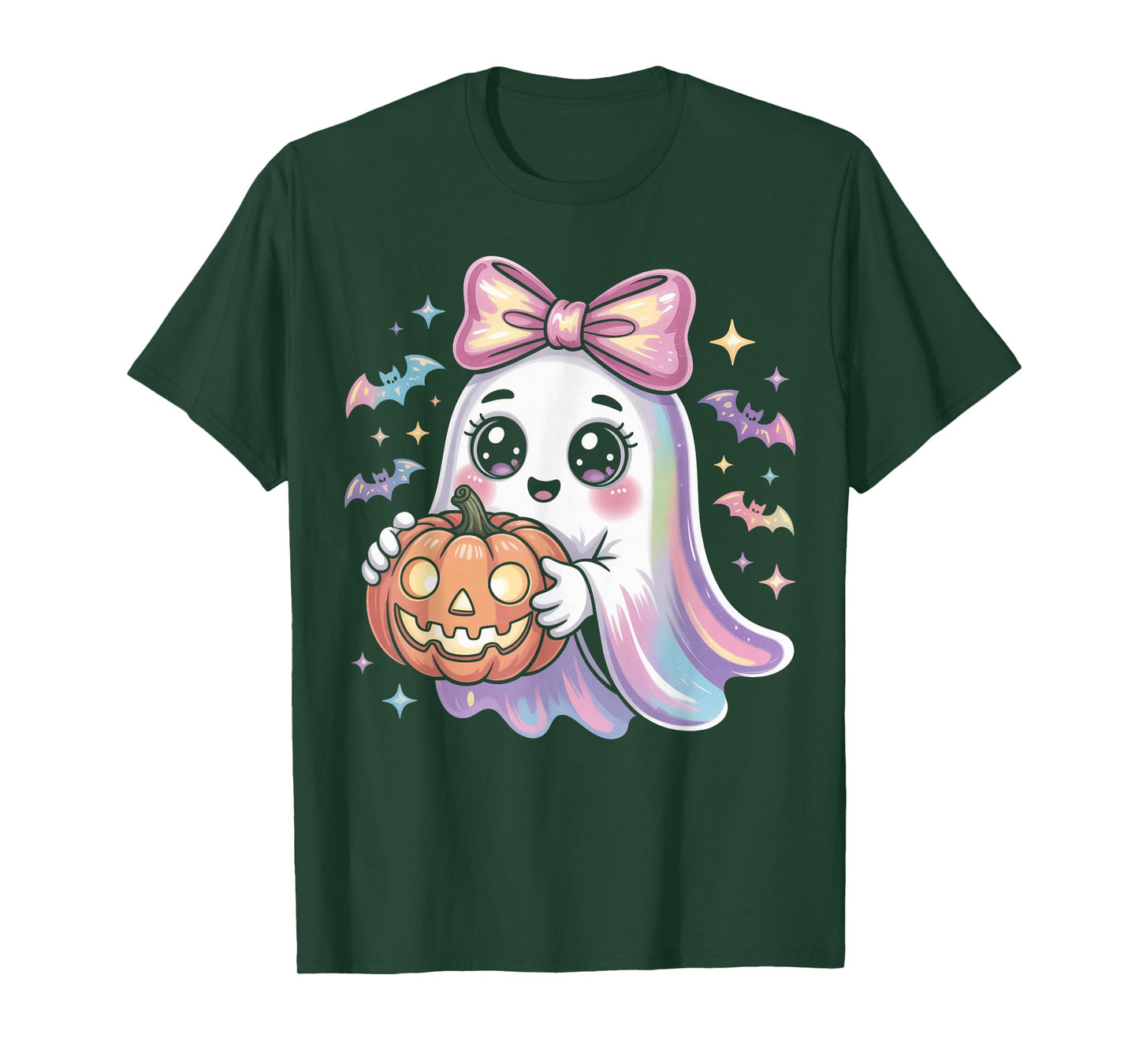 Cute Ghost with Pumpkin and Bow T-Shirt