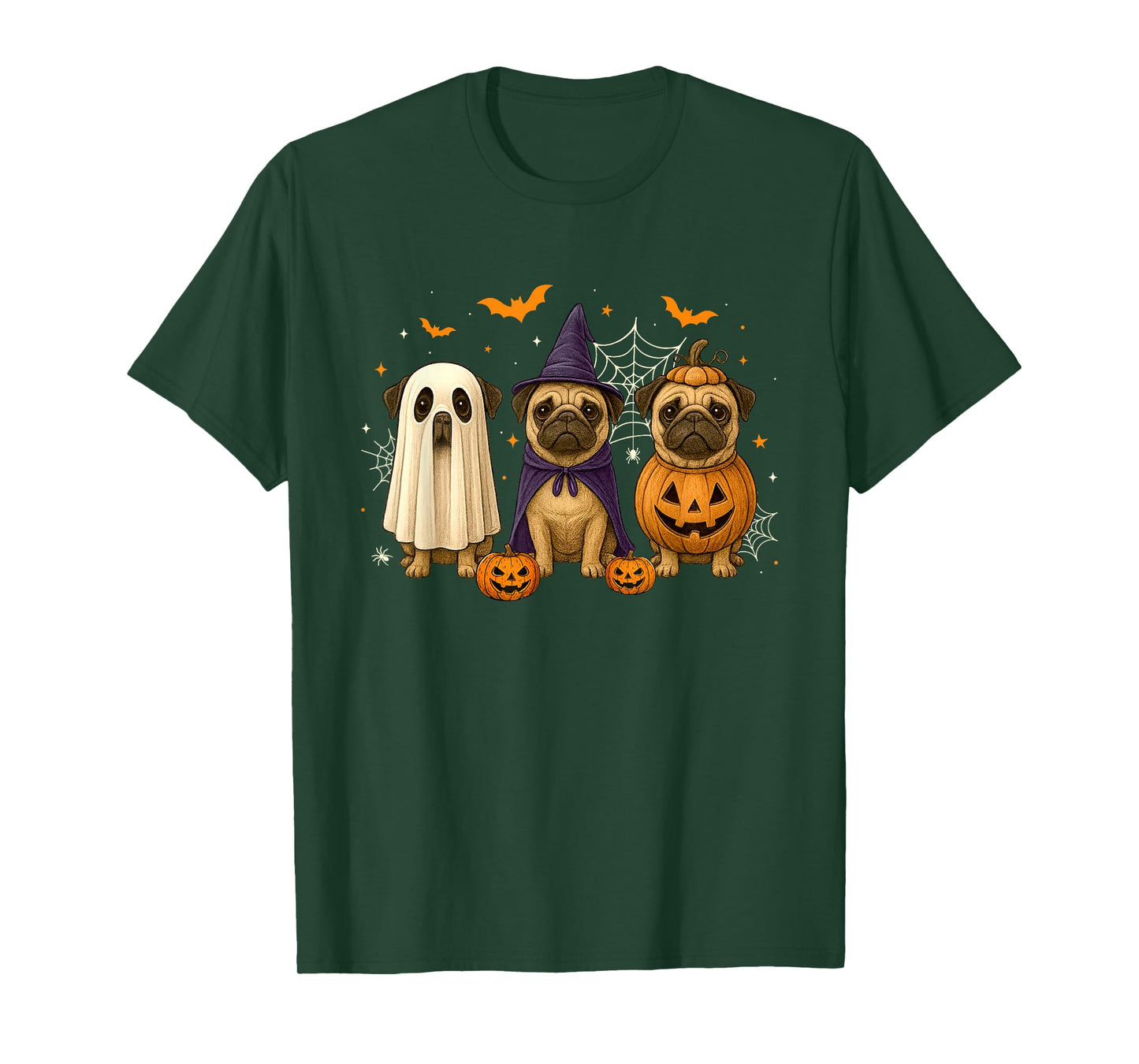 Funny Pug Ghost Witch Pumpkin Halloween Costume Spooky T-Shirt