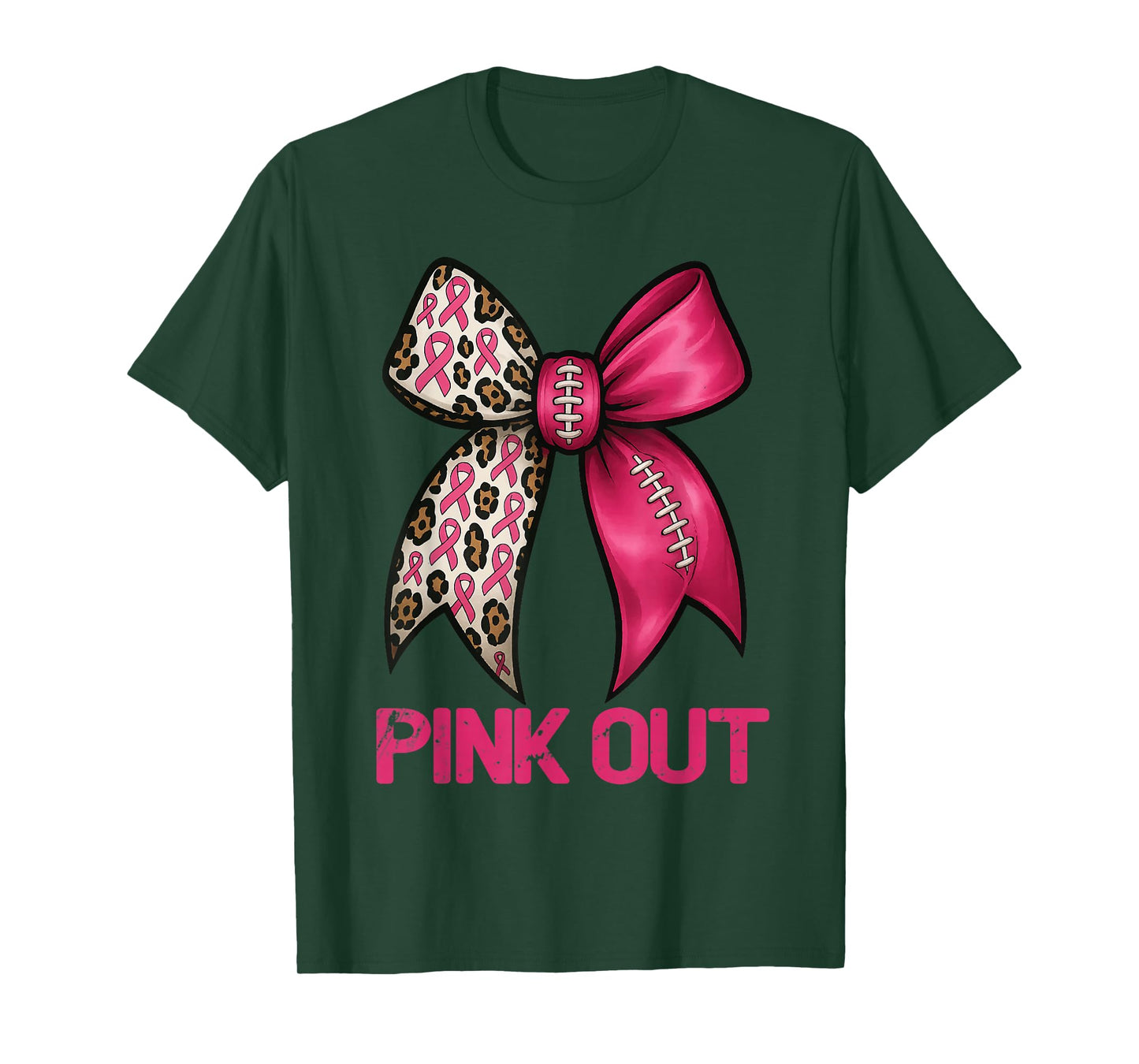 Pink Out Leopard Bow Football Breast Cancer Awareness T-Shirt