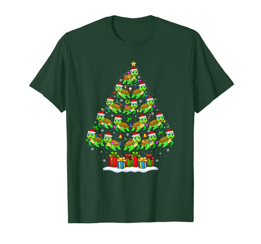 Sea Turtle Christmas Tree Lights Funny Xmas Family Men Women T-Shirt