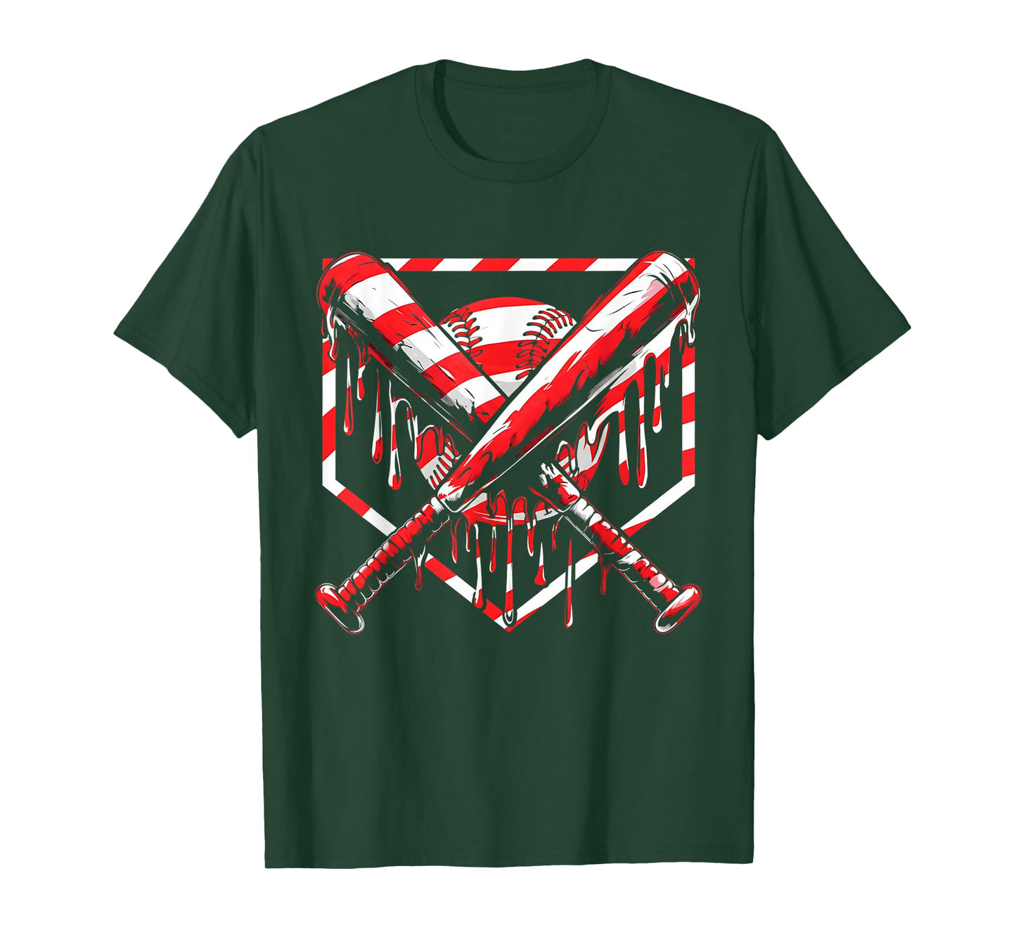 Baseball Candy Cane Christmas Baseball Ice Cream Drip Boys T-Shirt