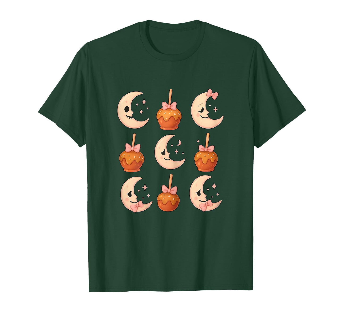 Coquette Bow Apple Candy Moon Halloween Fall Thanksgiving T-Shirt