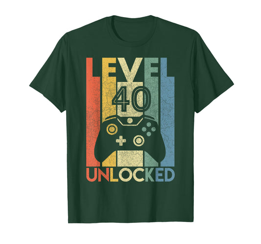 Level 40 Unlocked Shirt Funny Video Gamer 40th Birthday Gift T-Shirt