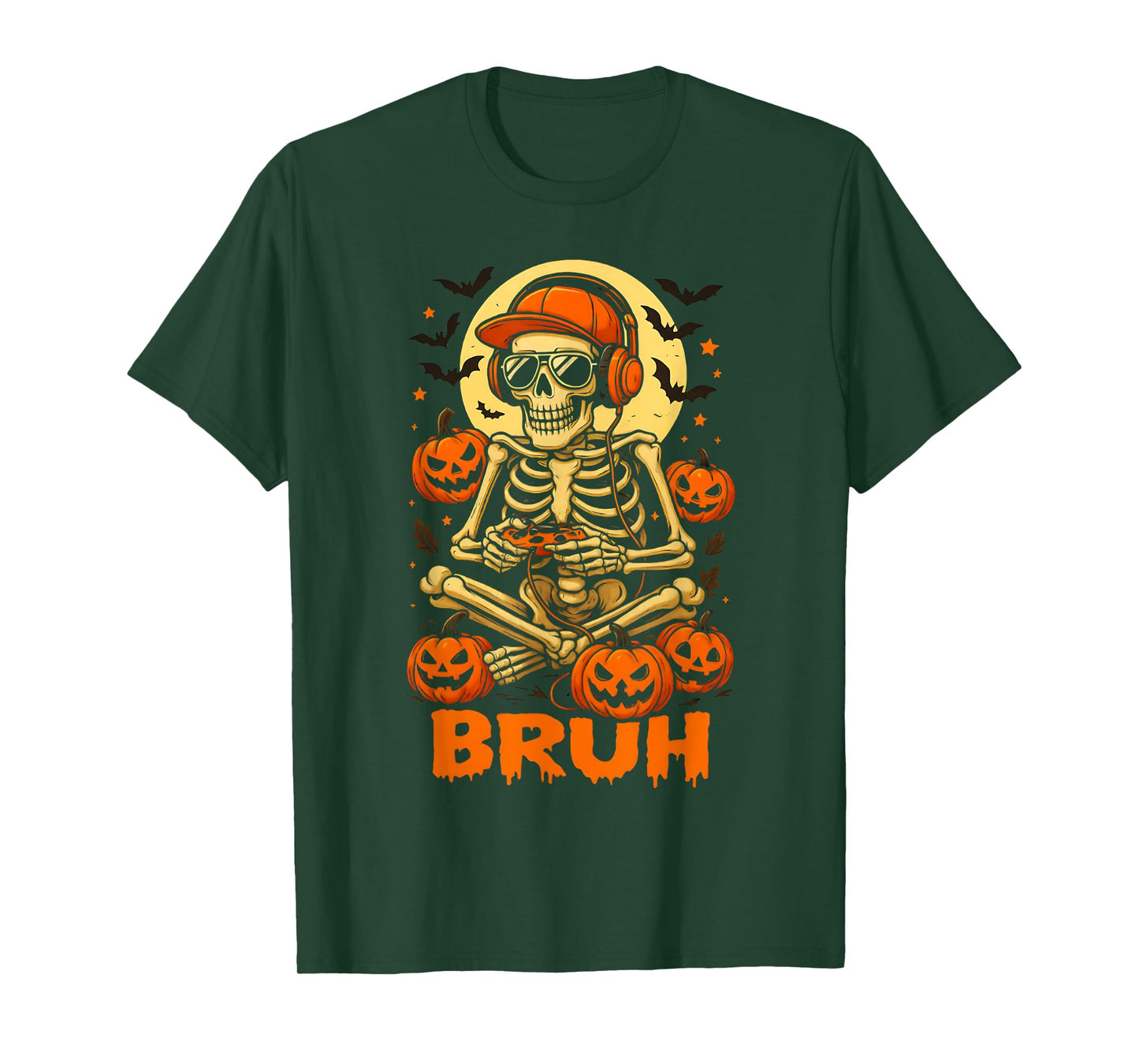 Bruh Halloween Boys Kids Gamer Men Video Gaming Skeleton T-Shirt