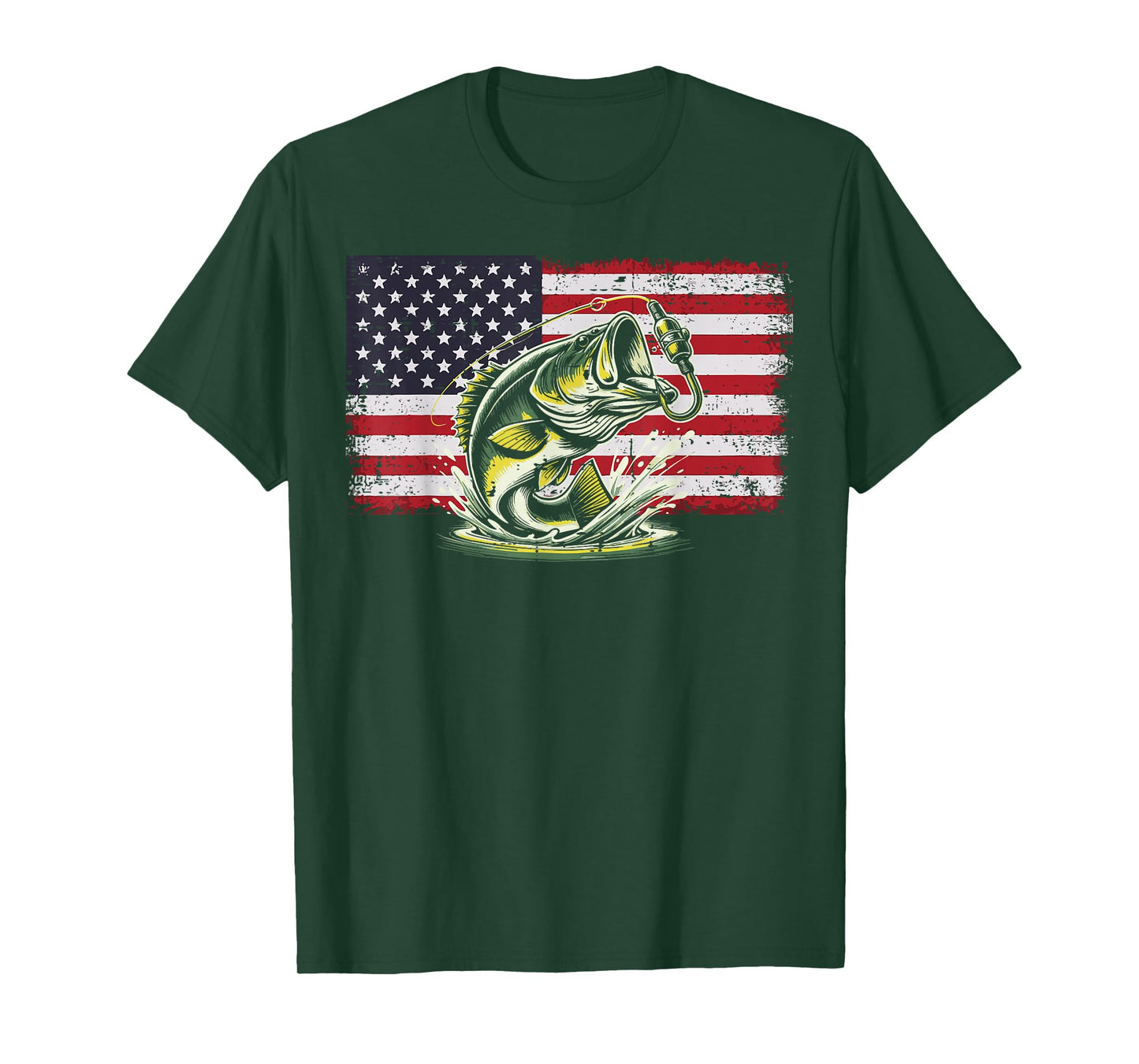 Bass Fishing USA Flag Fisherman Angler Patriot Men Women Kid T-Shirt
