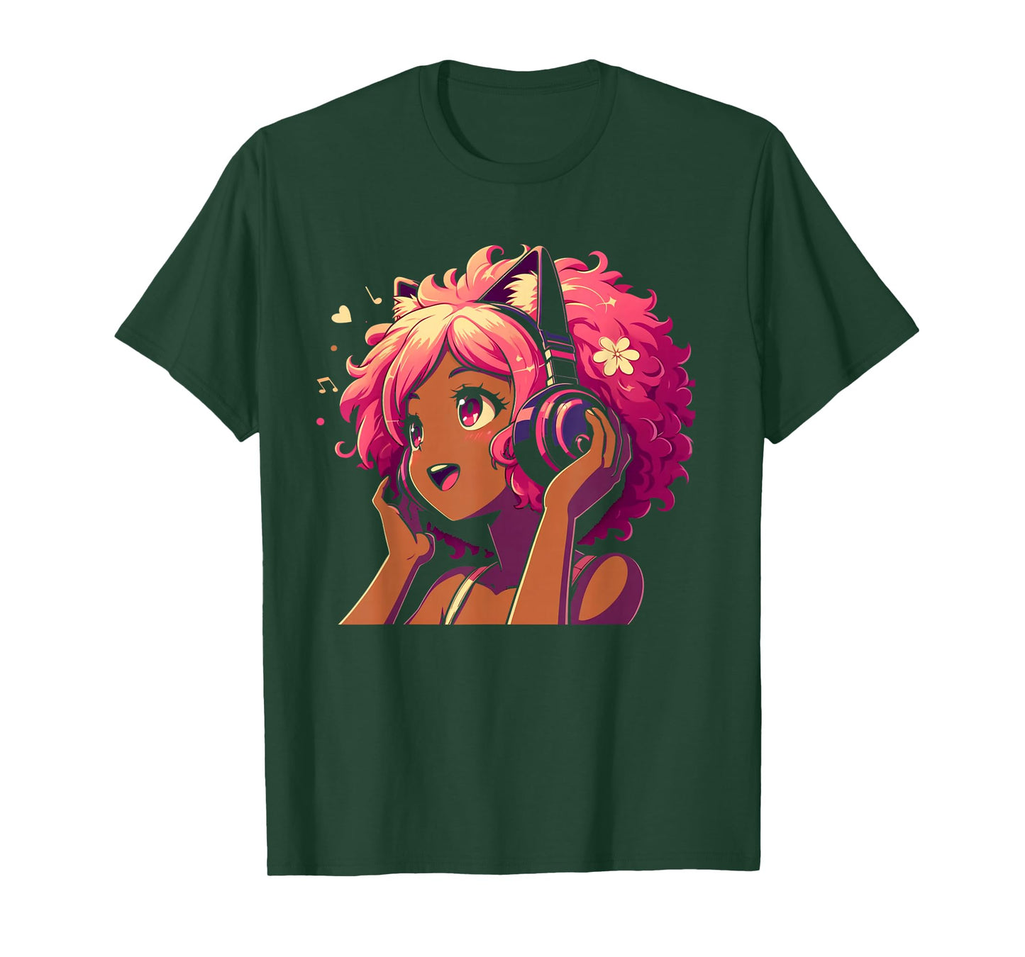 Anime and Music Black Girl Anime Merch Afro African American T-Shirt