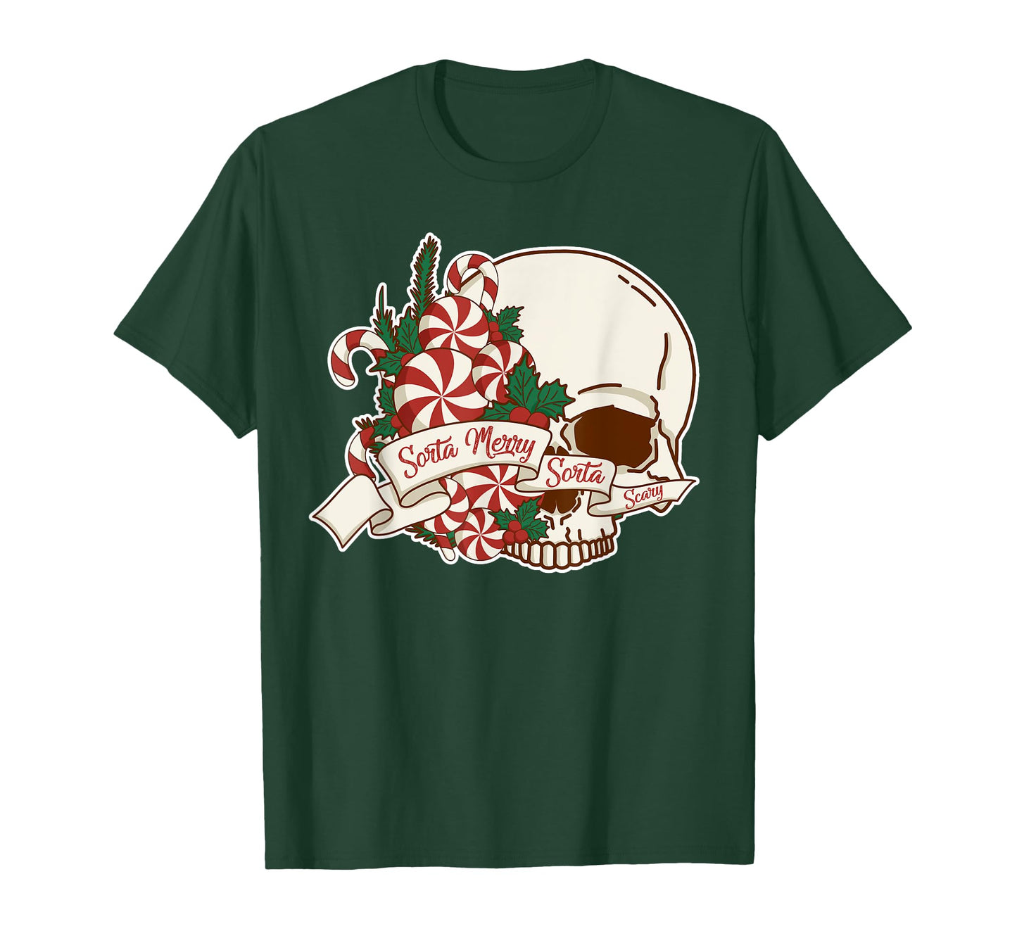 Sorta Merry Sorta Scary Skull Christmas Peppermint Candy T-Shirt