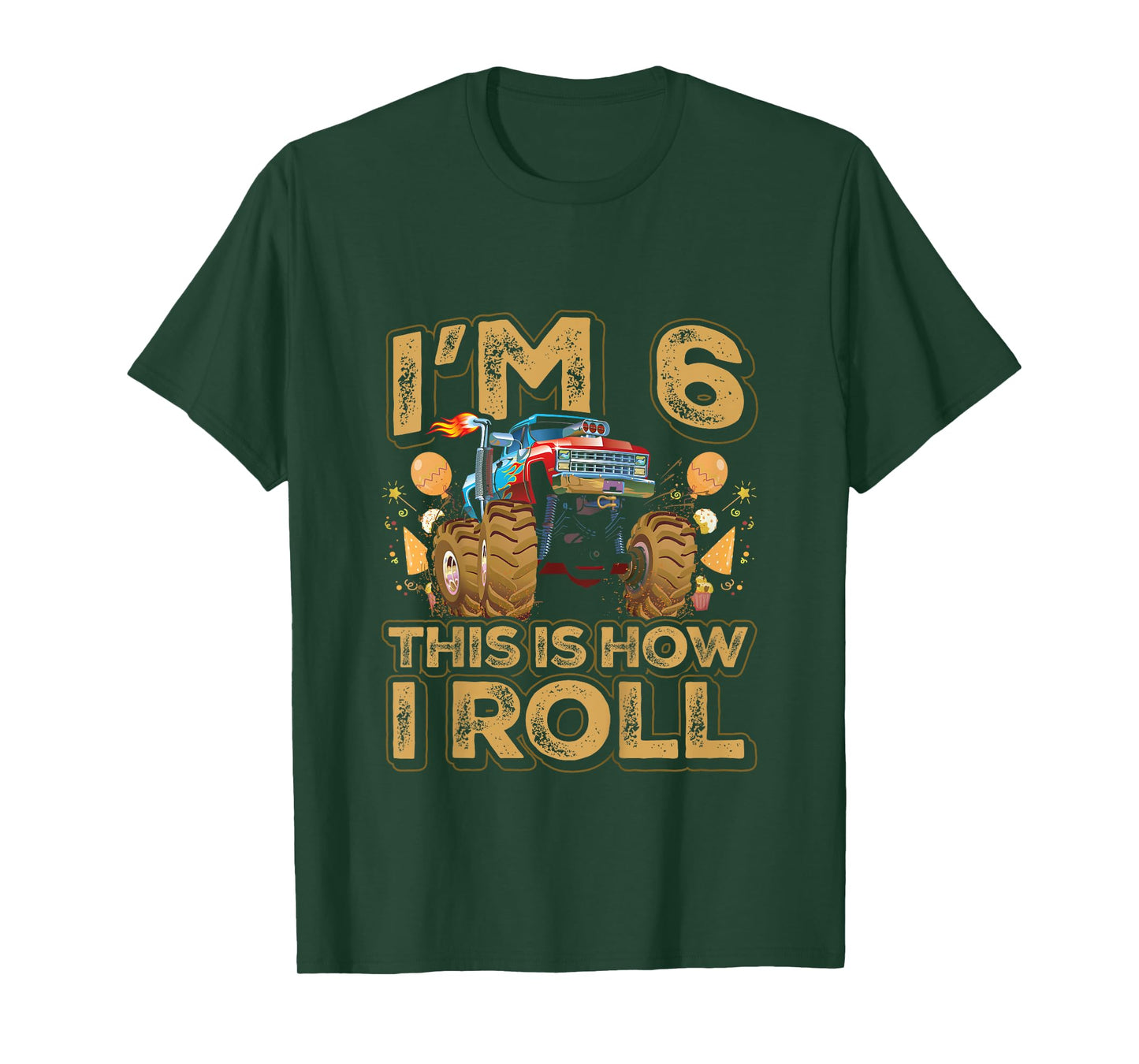 Kids 6 Year Old Boy Toddler Monster Truck Party 6th Birthday T-Shirt