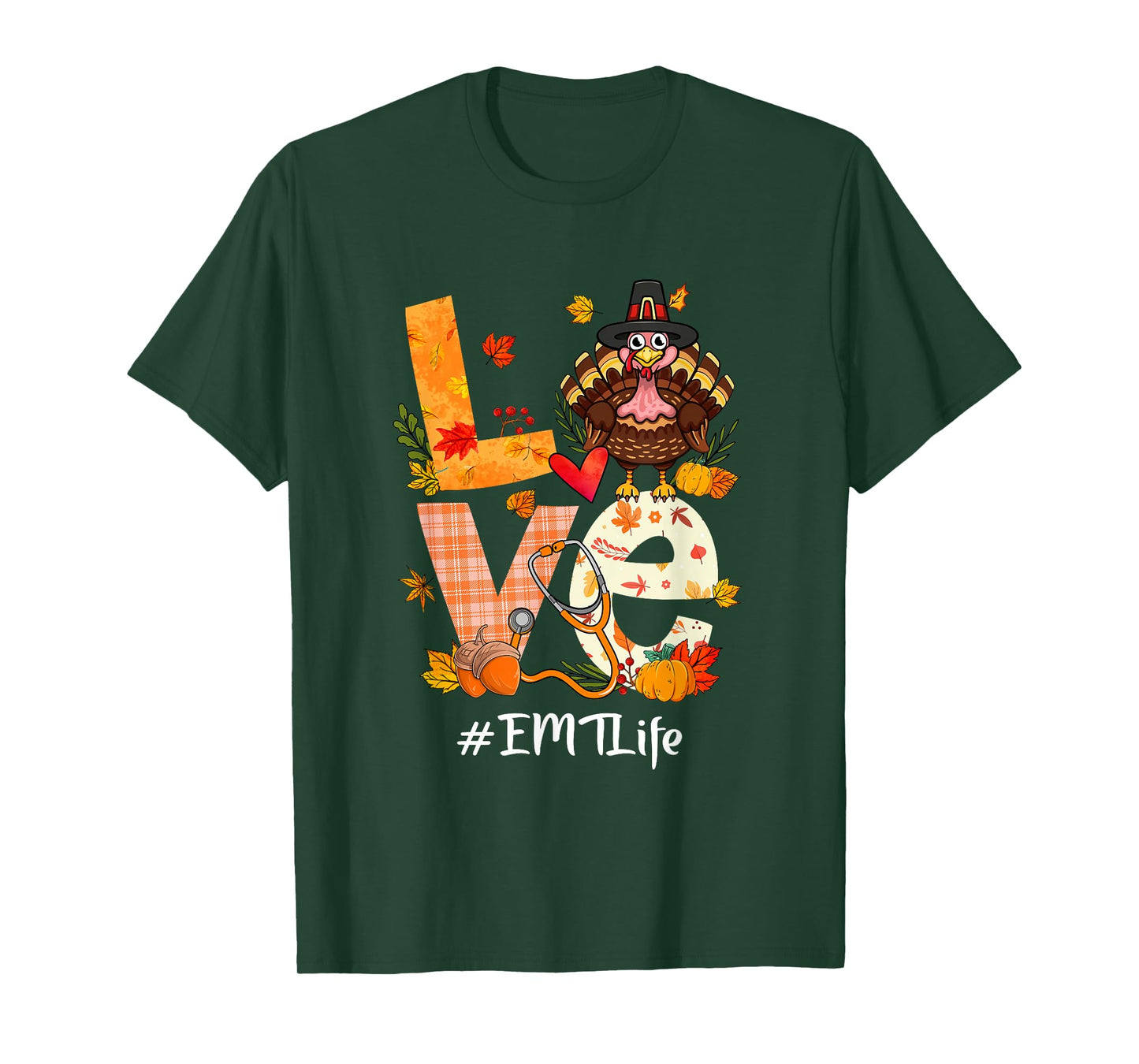 Love EMT Life Funny Turkey Pumpkin Leopard Thanksgiving T-Shirt