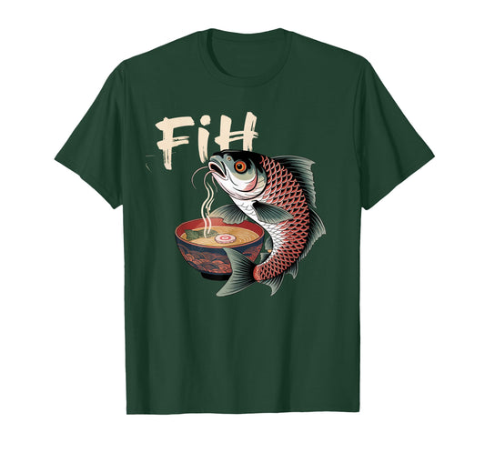 Fih Eating Ramen Graphic Tee Japanese Kawaii Anime Fish T-Shirt