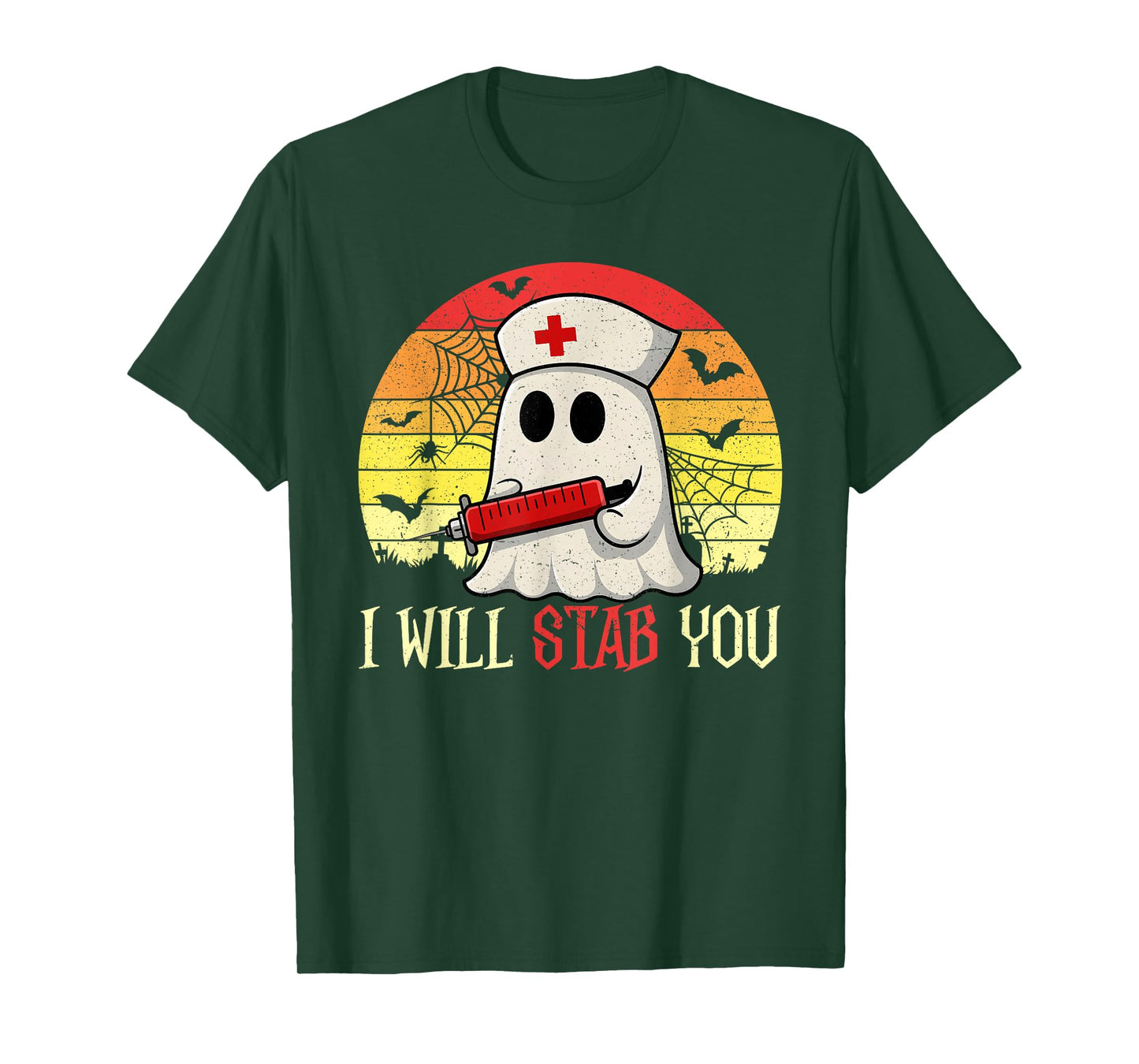Funny Halloween Nurses I Will Stab You Ghost Nurse Vintage T-Shirt