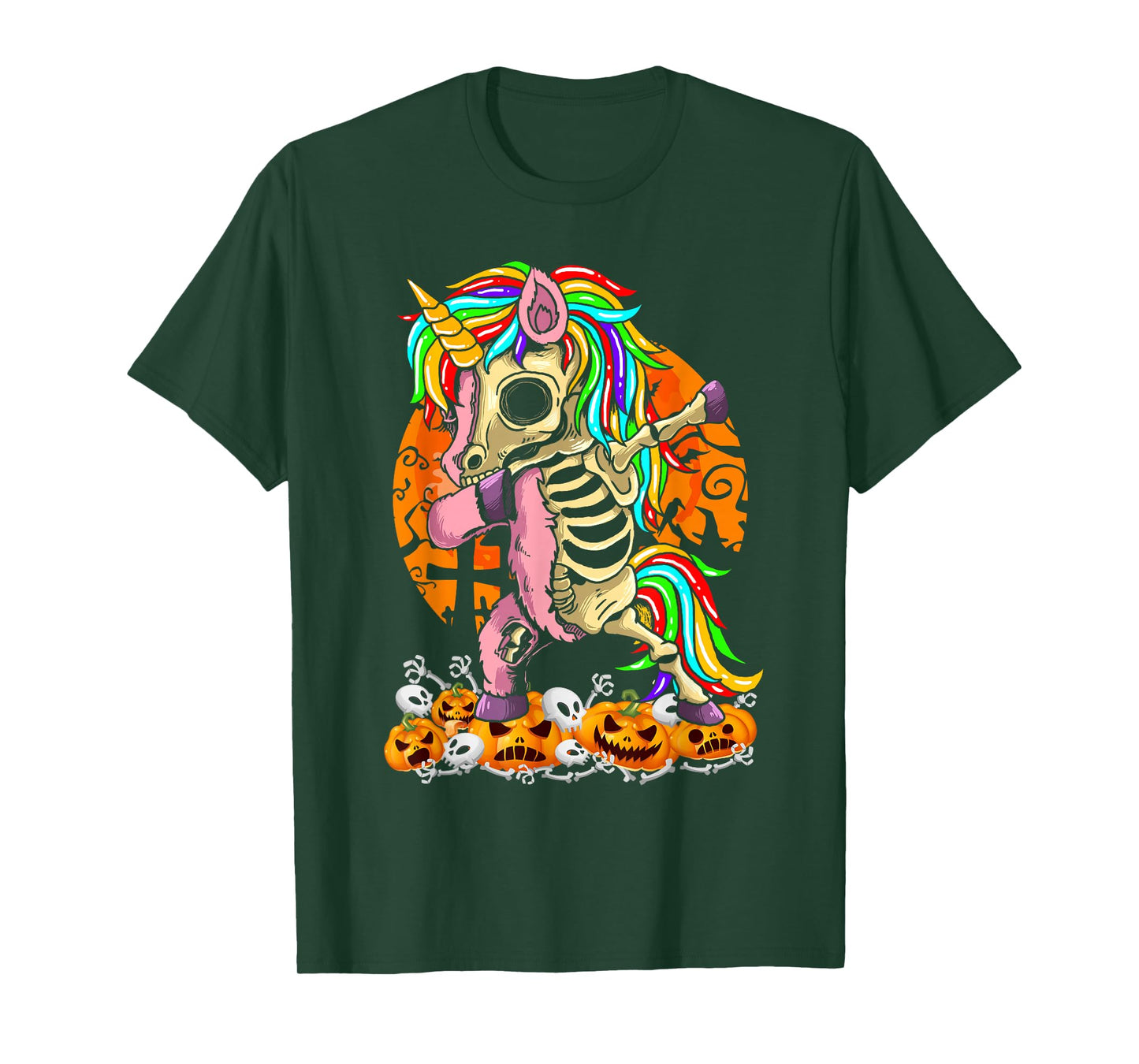 Unicorn Zombie Skeleton Dabbing Pumpkin Halloween Moon T-Shirt
