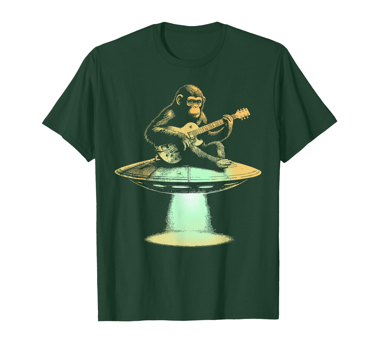 Monkey Playing Guitar On UFO Funny Guitarist Musician T-Shirt