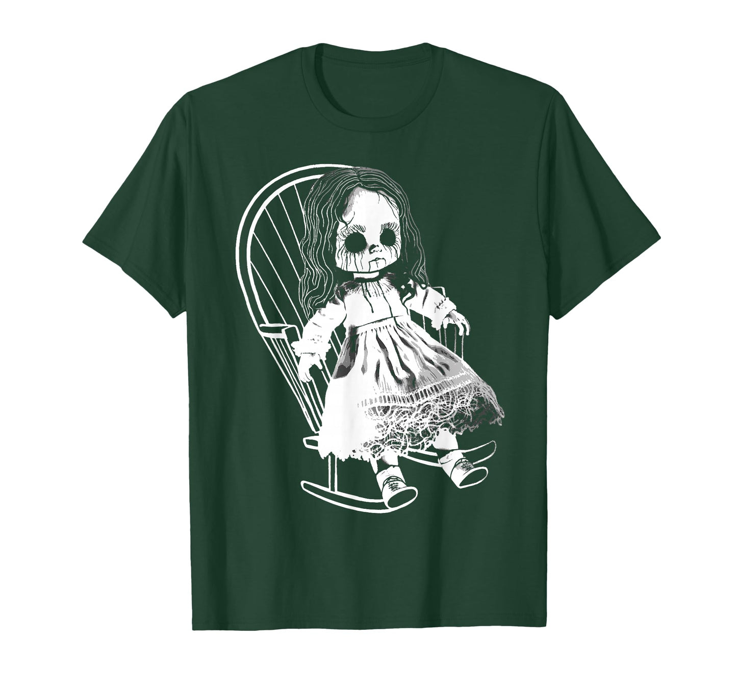 Creepy Nightmare Haunted Horror Doll Sits In Rocking Chair T-Shirt