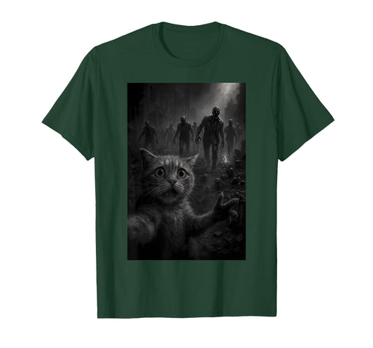 Funny Cat Selfie Top With Zombie Apocalypse T-Shirt