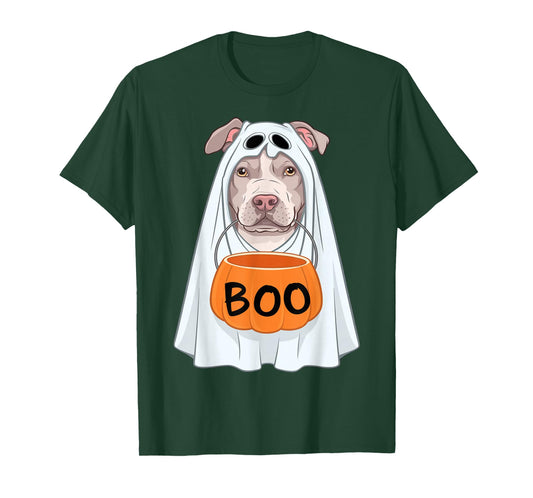 Halloween Dog Pitbull Cute Ghost Sheet Costume Boo T-Shirt
