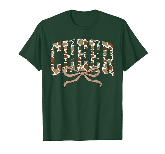 Retro Camo Cheer Coquette Bow Camouflage Sport Cheerleader T-Shirt