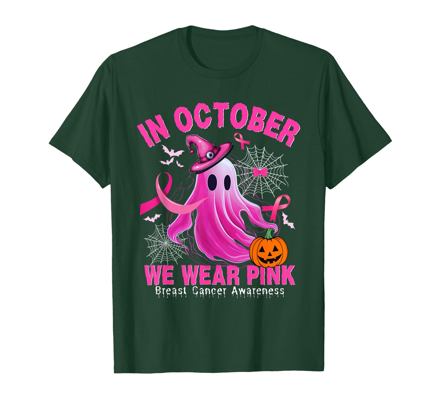 In October We Wear Pink Ghost Breast Cancer Shirts for Women T-Shirt