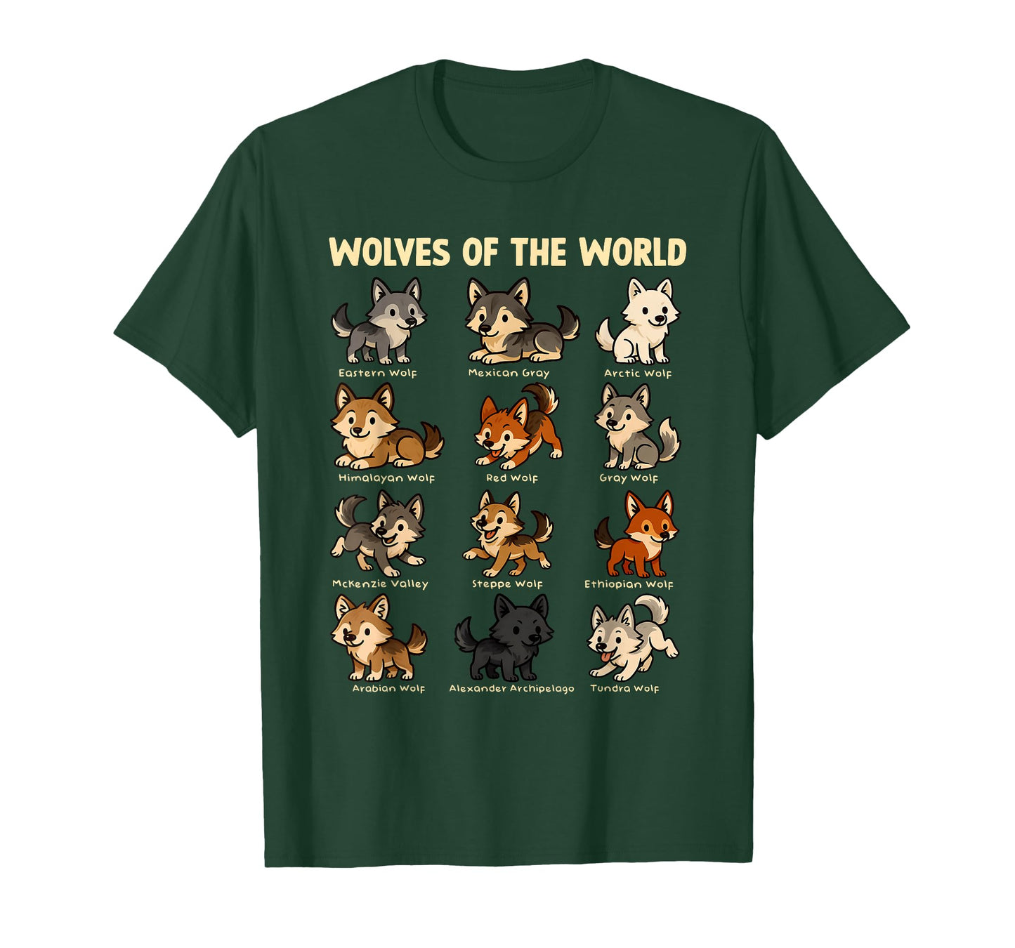 Wolves Animals of The World Cute Wolf Educational Collection T-Shirt