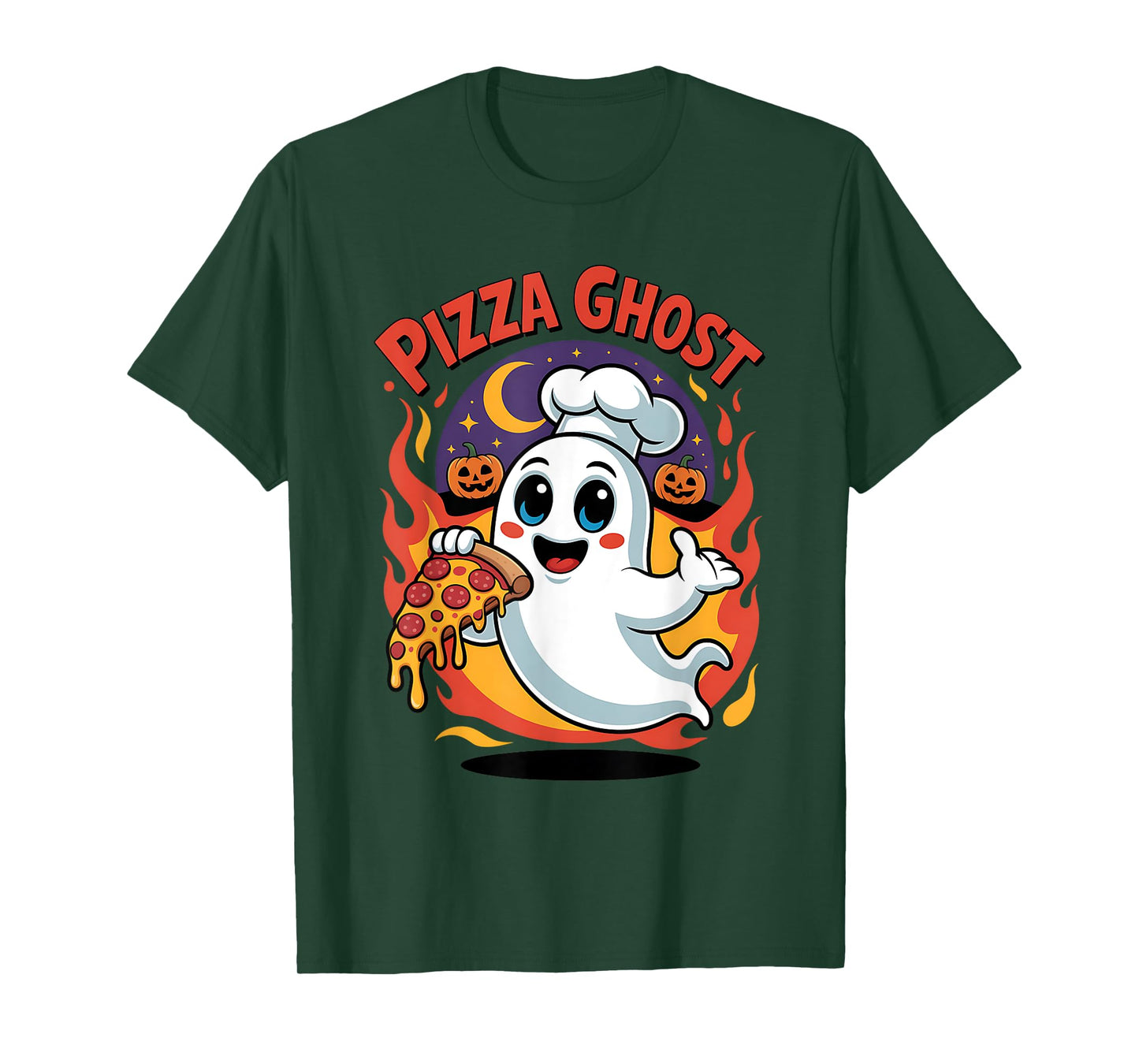 Funny Ghost Eating Pizza Cute Halloween Costume T-Shirt