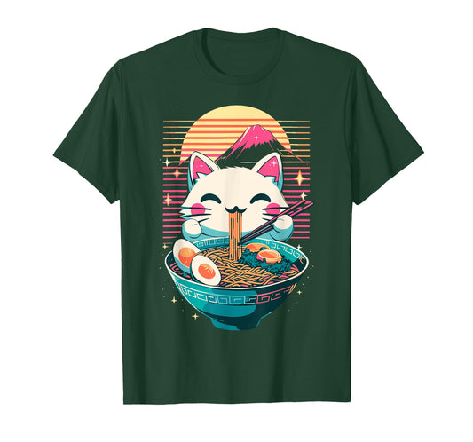 Anime Cat Eating Ramen Japanese Ramen Cat Japan T-Shirt