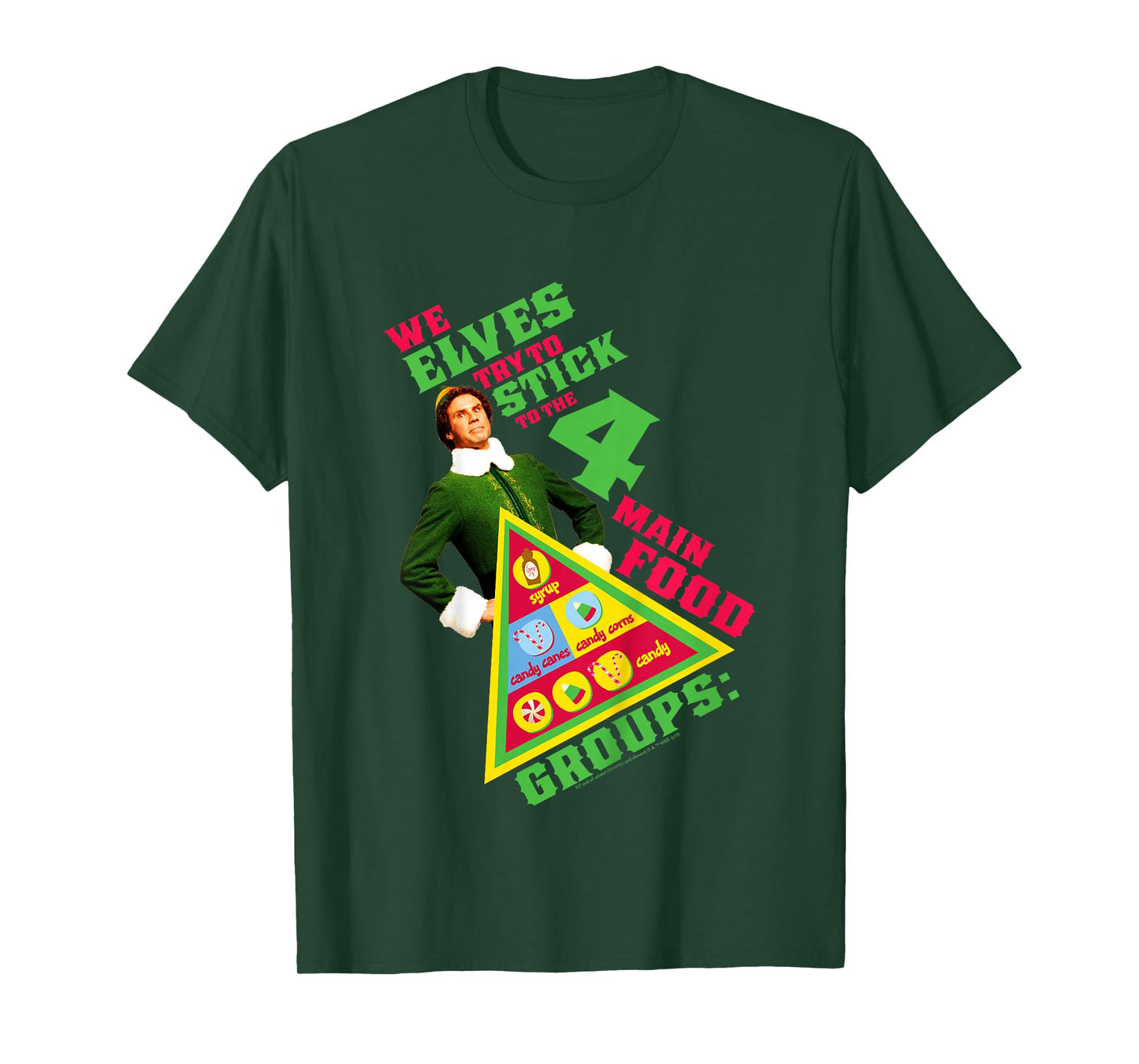Kids Elf Buddy Four Main Food Group Pyramid Text Portrait T-Shirt