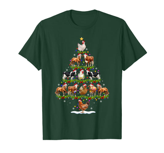 Animal Christmas Tree Lights Chicken Cow Goat Farm Farmer T-Shirt