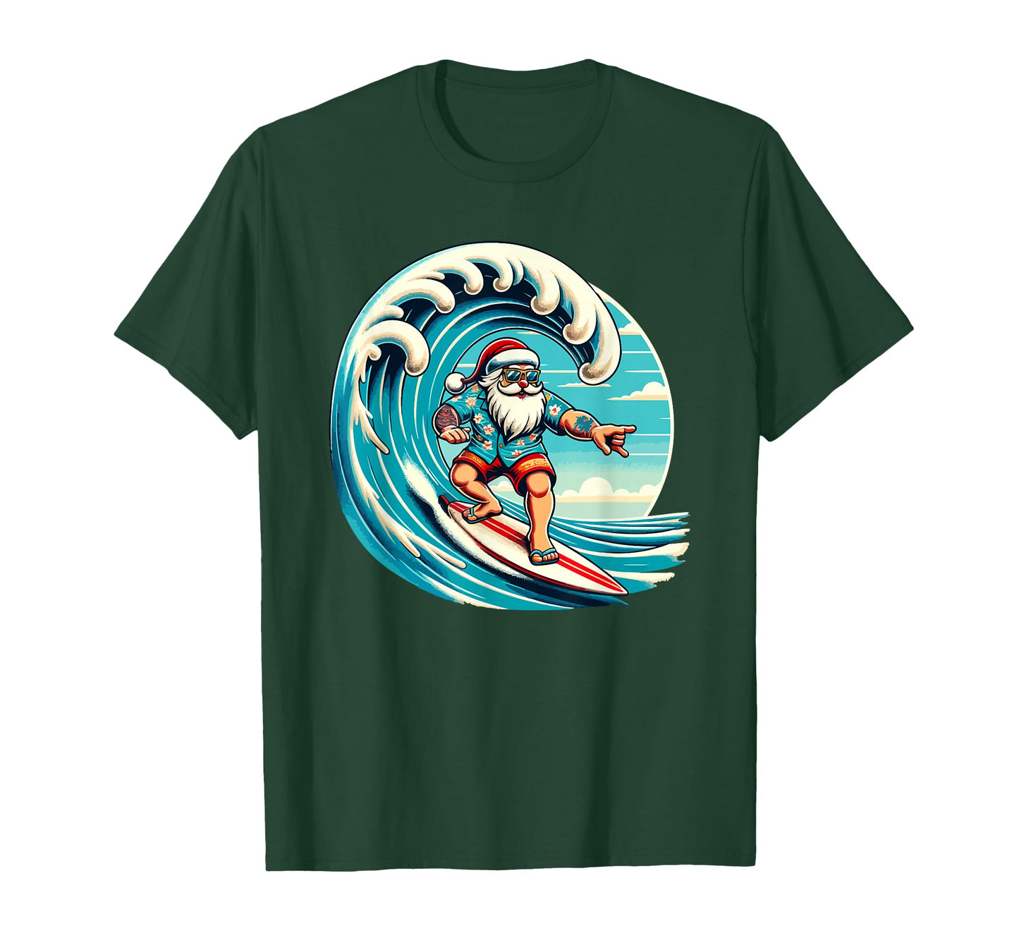 Santa Claus Hawaiian Surfing Christmas Aloha Tropical Xmas T-Shirt