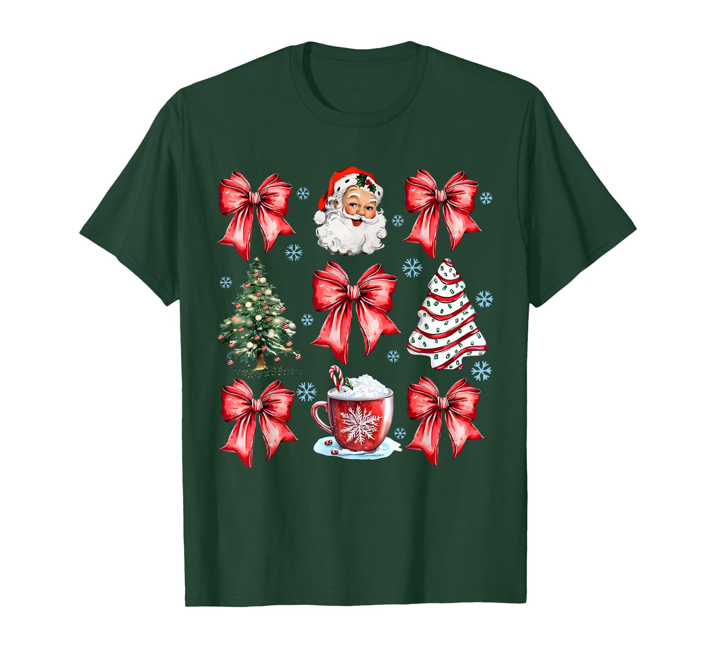 Coquette Bow Santa Christmas Tree Cake Candy Cane Girly Xmas T-Shirt