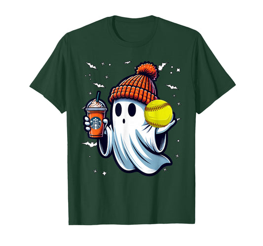 Ghost Pumpkin Drinks Beanie Fall Softball Lovers Halloween T-Shirt