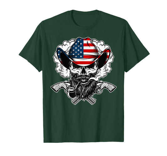 Cool Sugar Skull Cowboy Hat American Flag 4th of July T-Shirt