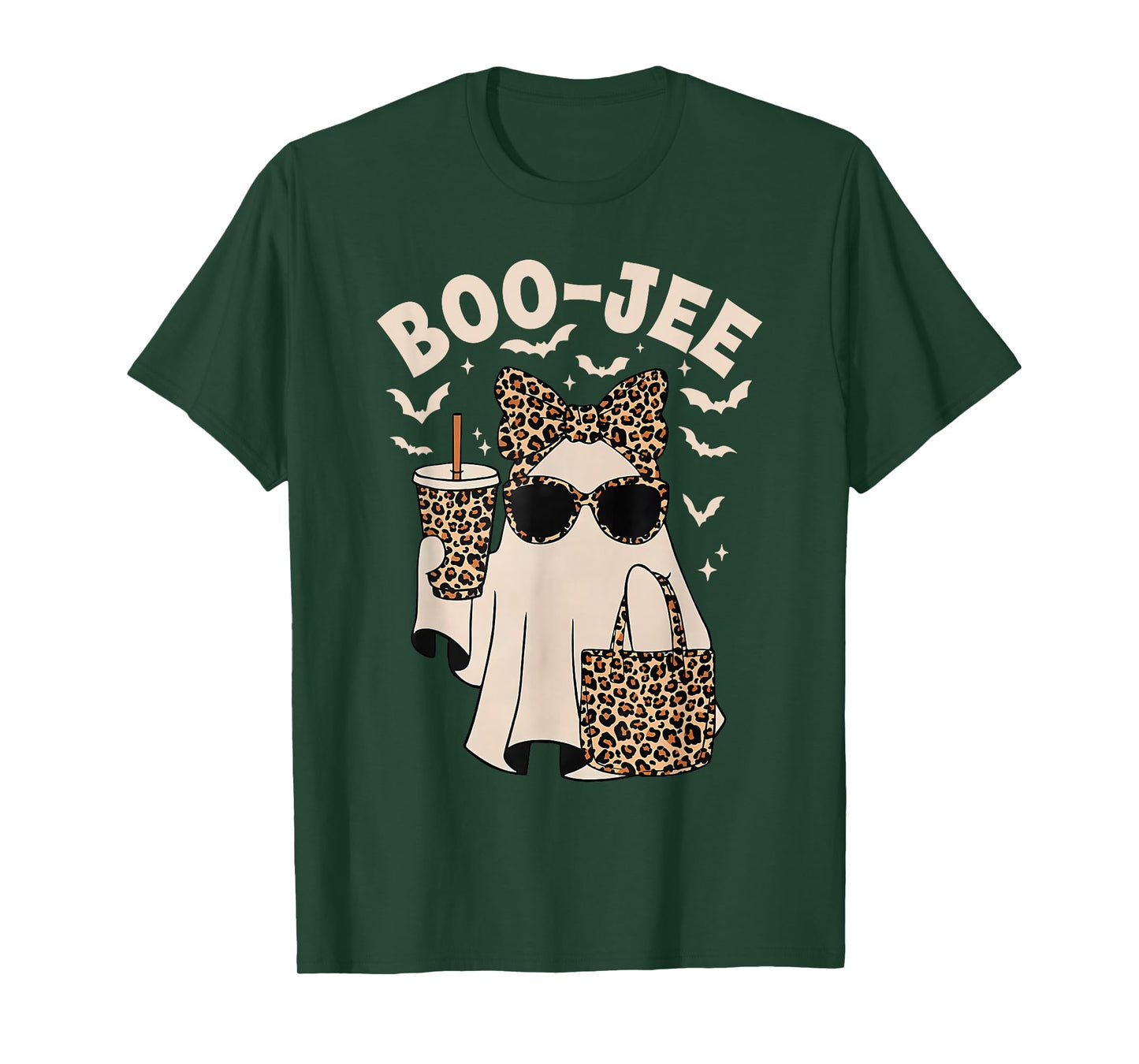 Boo JEE Boujee Leopard Ghost Halloween October Vibes T-Shirt