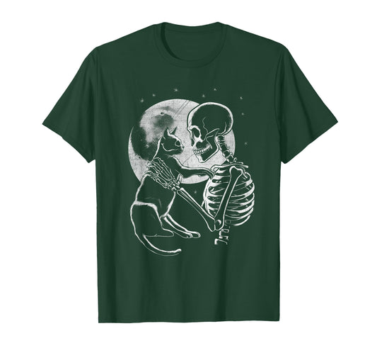Skeleton Holding A Cat Funny Halloween Men Women Girl Kids T-Shirt