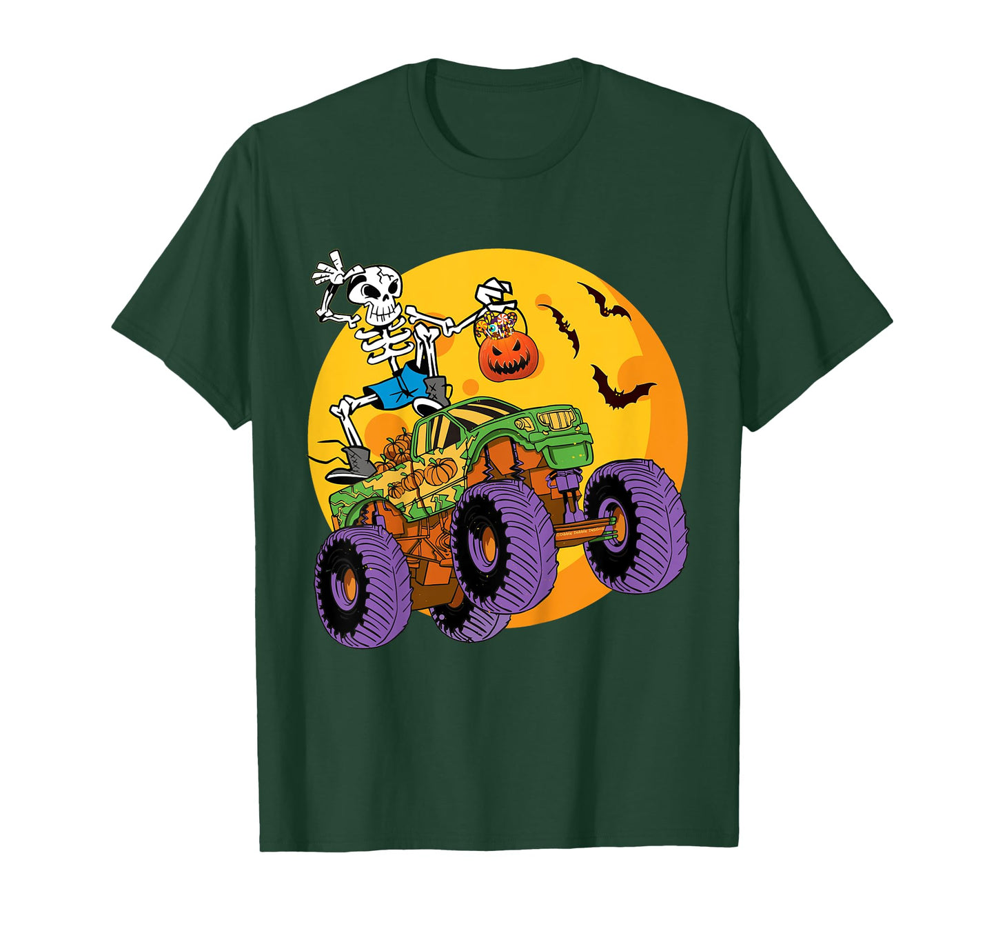 Kids Skeleton Monster Truck Trick Treat Halloween Monster Truck T-Shirt