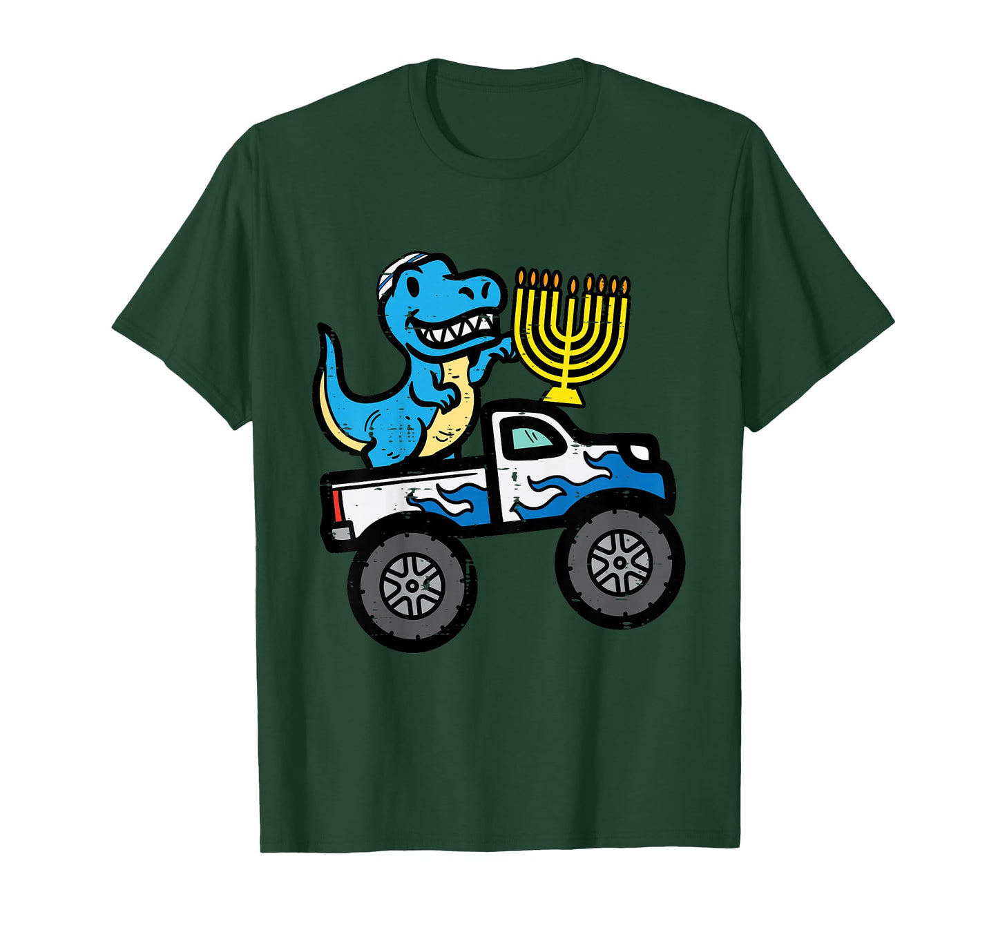 Kids Hannukah Dino On Monster Truck Chanukah Boys Toddler Youth T-Shirt