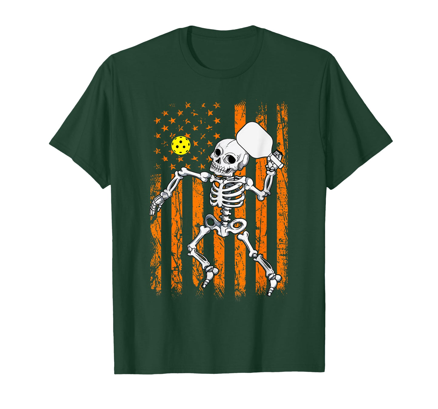 Retro Skeleton Playing Pickleball USA Flag Halloween Boys T-Shirt