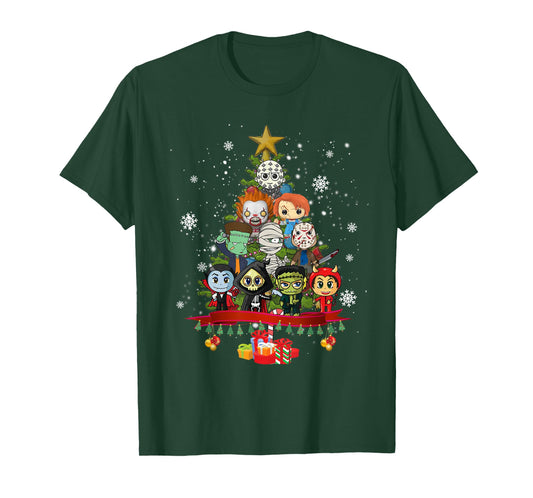 Horror Halloween Christmas Tree Xmas Decor Scary Characters T-Shirt