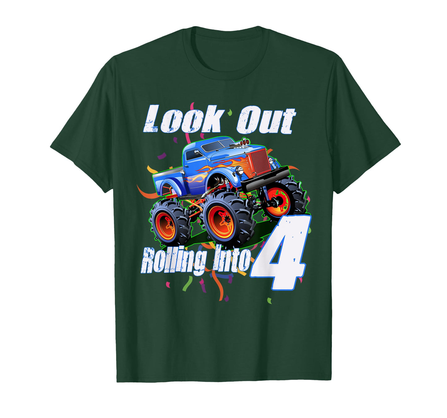 Kids 4 Year Old 4th Birthday Boy Monster Truck Car T-Shirt