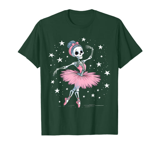 Skeleton Ballerina Ballet Dance Cute Halloween Costume Girls T-Shirt