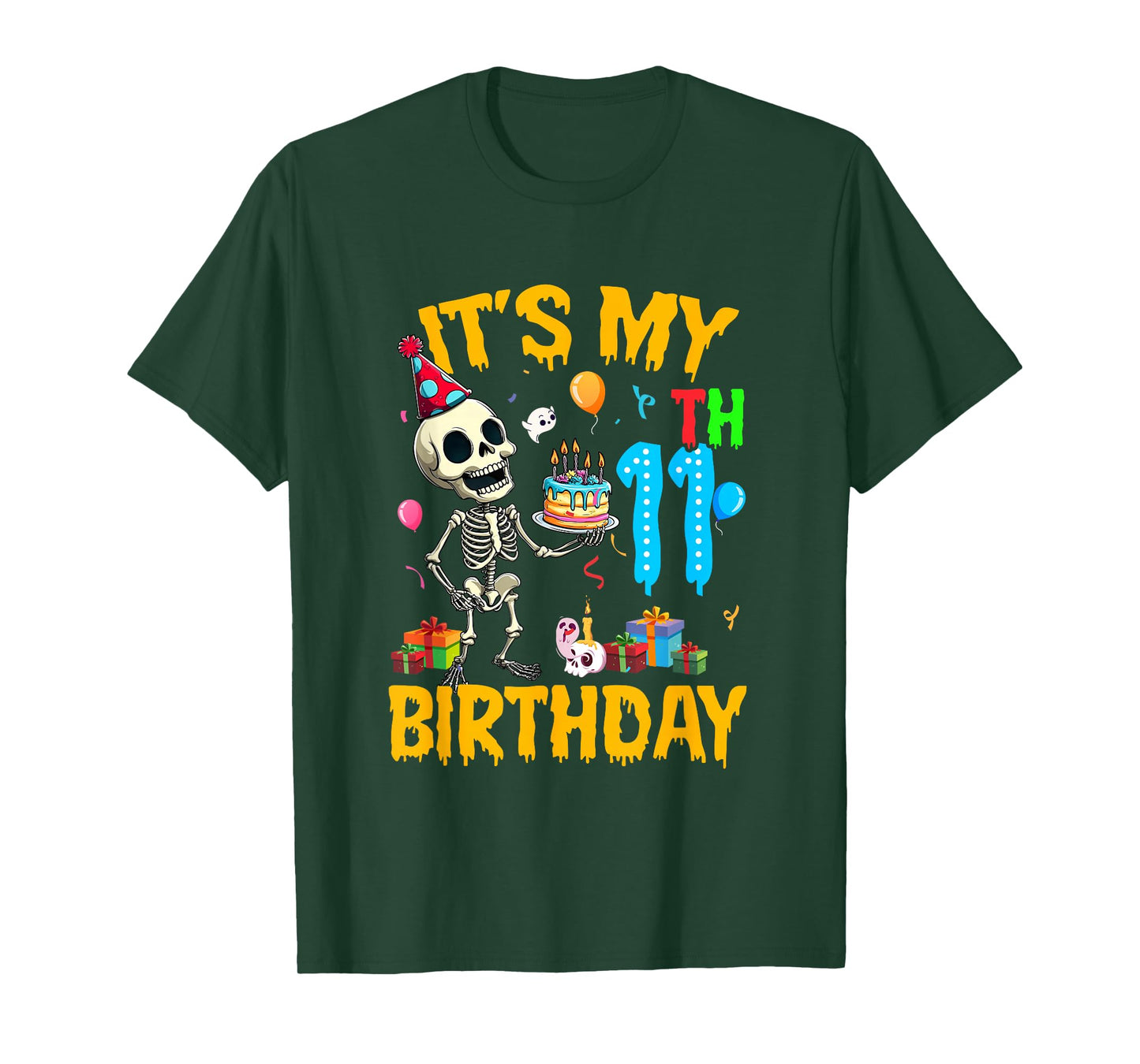 It's My 11Th Birthday Party Halloween Skeleton Birthday Kids T-Shirt