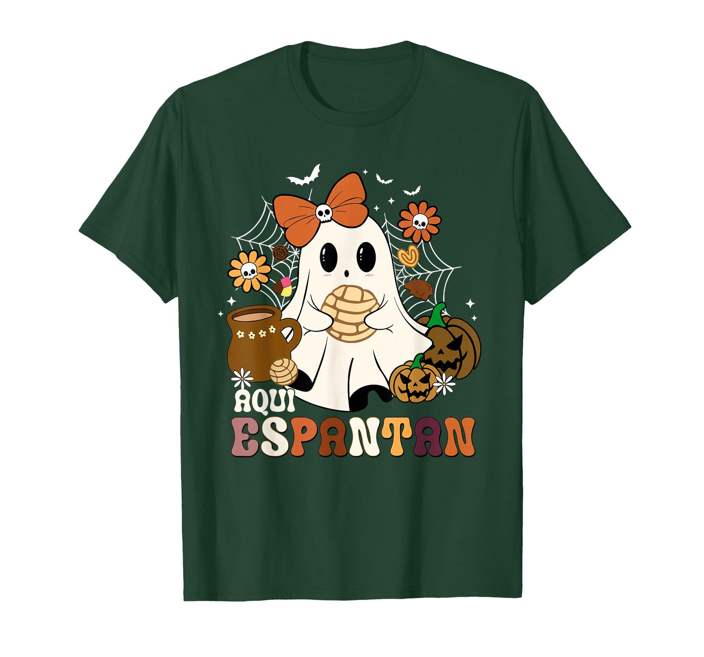 Aqui Espantan Spanish Halloween Mexican Conchas Ghost Women T-Shirt