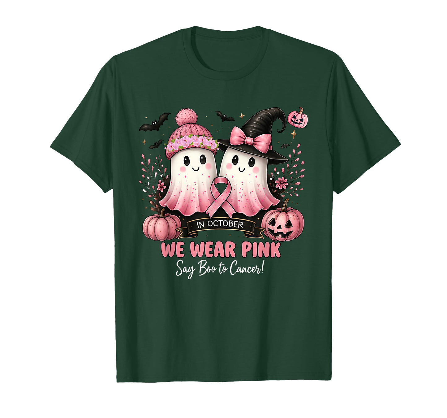 in October We Wear Pink Say Boo to Cancer Halloween Ghost T-Shirt