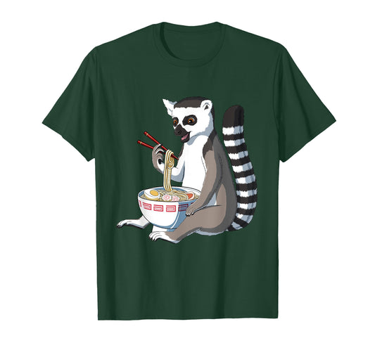Lemur Gifts Japanese Anime Lemur Ramen Bowl T-Shirt - Unisex-Adults, Black, Small