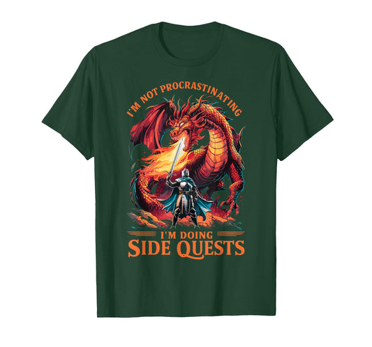 Im Not Procrastinating Its A Side Quest Gamer Gift - Unisex Kids RPG Gamer T-Shirt - Black - Small - Short Sleeve - Crew Neck - Fantasy Dragon Graphic