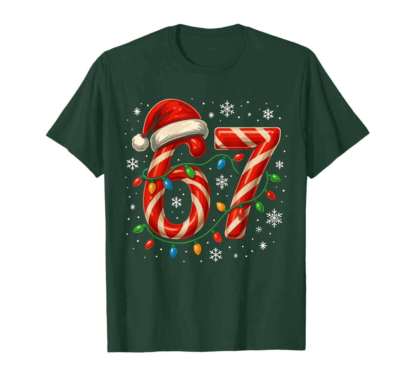 67 Christmas Meme Funny Six Seven Xmas Lights Candy Cane T-Shirt