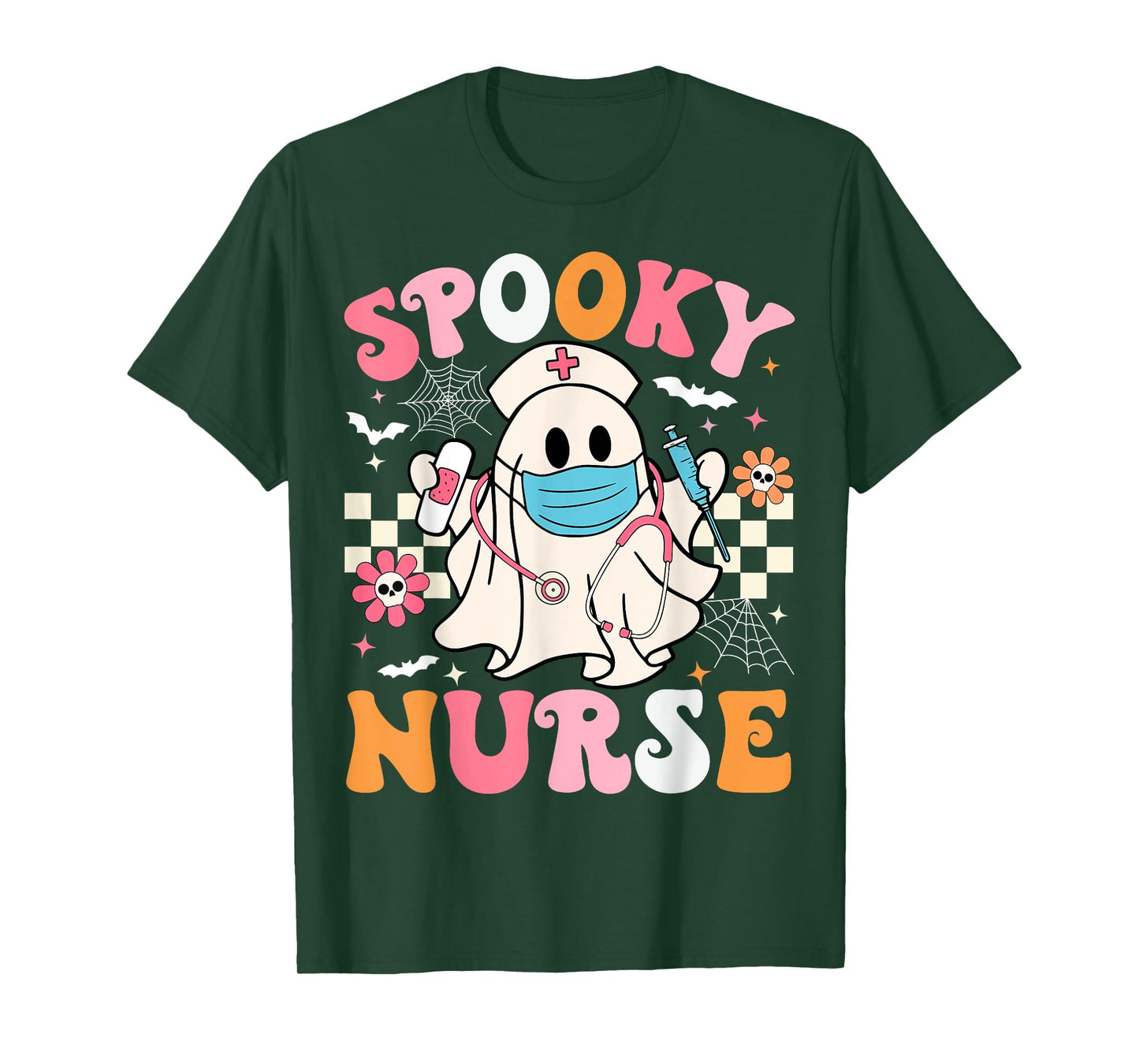 Spooky Nurse Ghost Halloween Cute Groovy Nursing Halloween T-Shirt