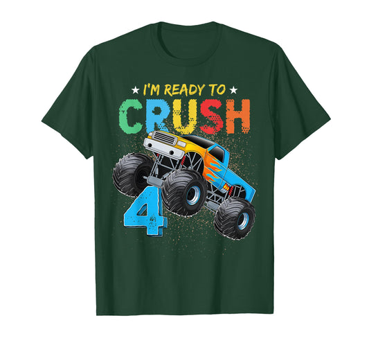 Ready To Crush 4 Monster Truck 4th Birthday Boys Kids T-Shirt