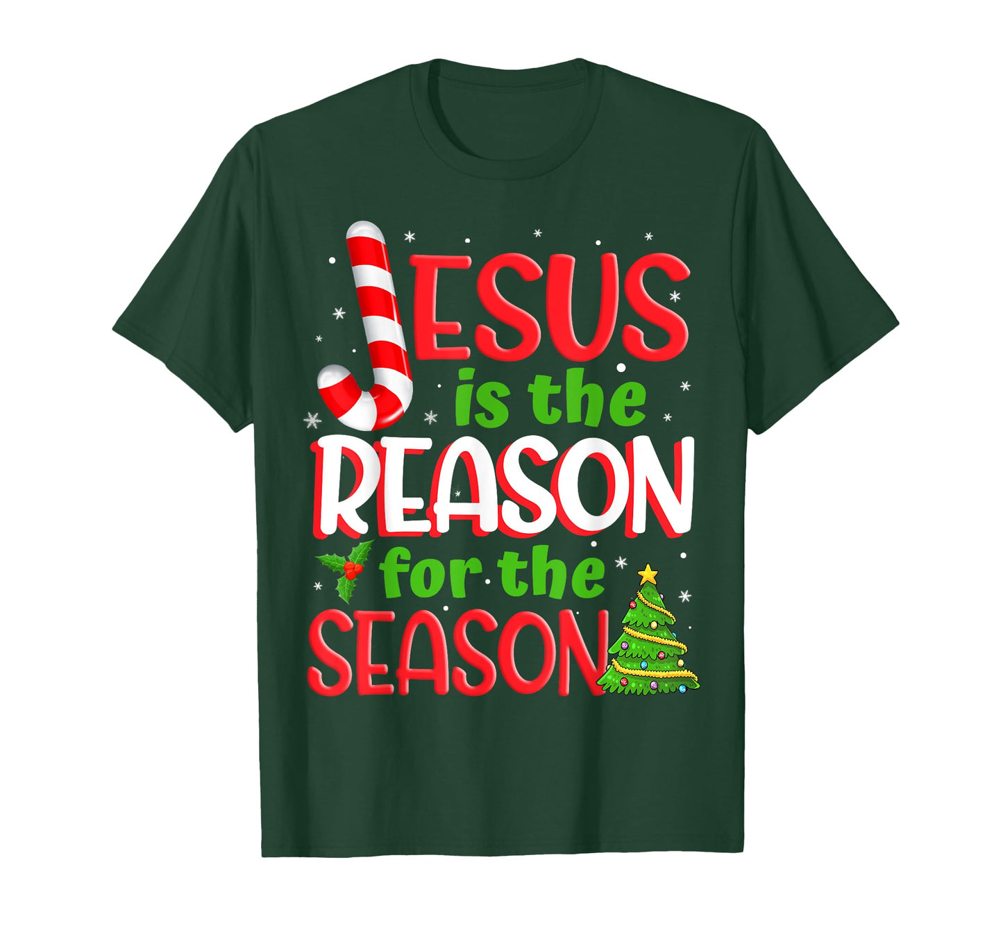 Jesus Is The Reason For The Season Christmas Xmas Candy Cane T-Shirt