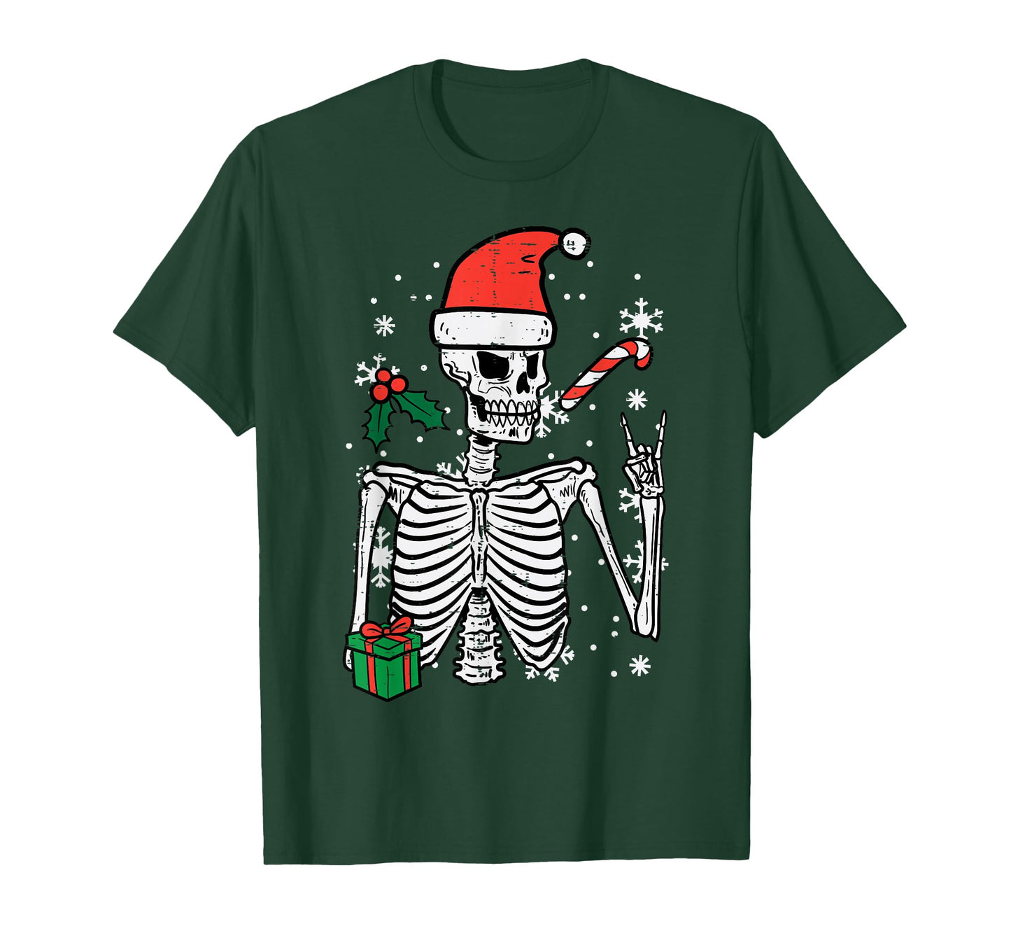 Christmas Rocker Skeleton Santa Rock Hand Xmas Men Boys Kids T-Shirt