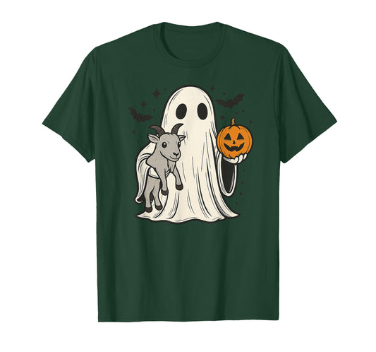 Funny Ghost Holding Goat Halloween Pumpkin T-Shirt